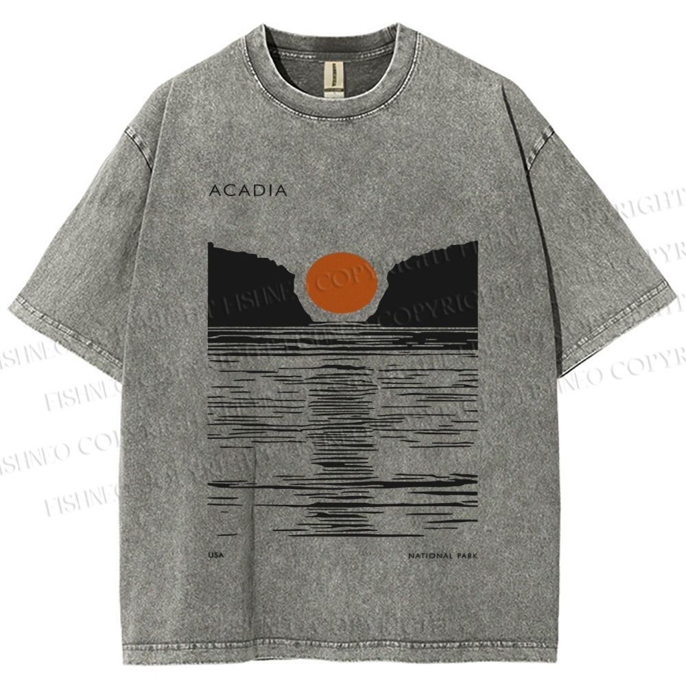 Unisex Vintage Wave Sun Printed Washed Tee