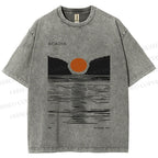Unisex Vintage Wave Sun Printed Washed Tee