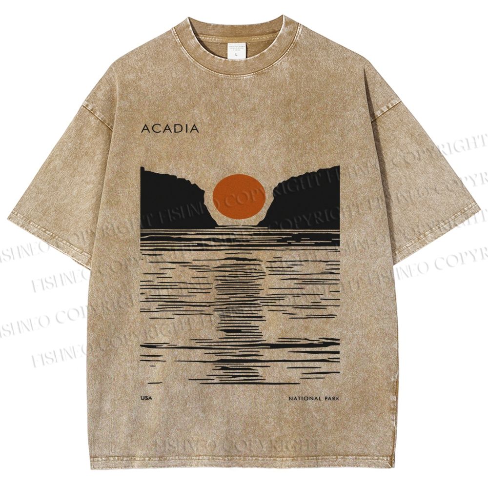 Unisex Vintage Wave Sun Printed Washed Tee