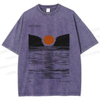 Unisex Vintage Wave Sun Printed Washed Tee