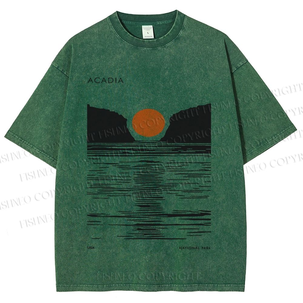 Unisex Vintage Wave Sun Printed Washed Tee