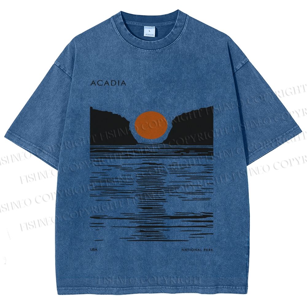Unisex Vintage Wave Sun Printed Washed Tee