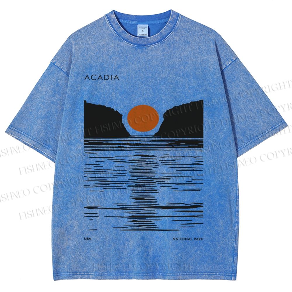 Unisex Vintage Wave Sun Printed Washed Tee