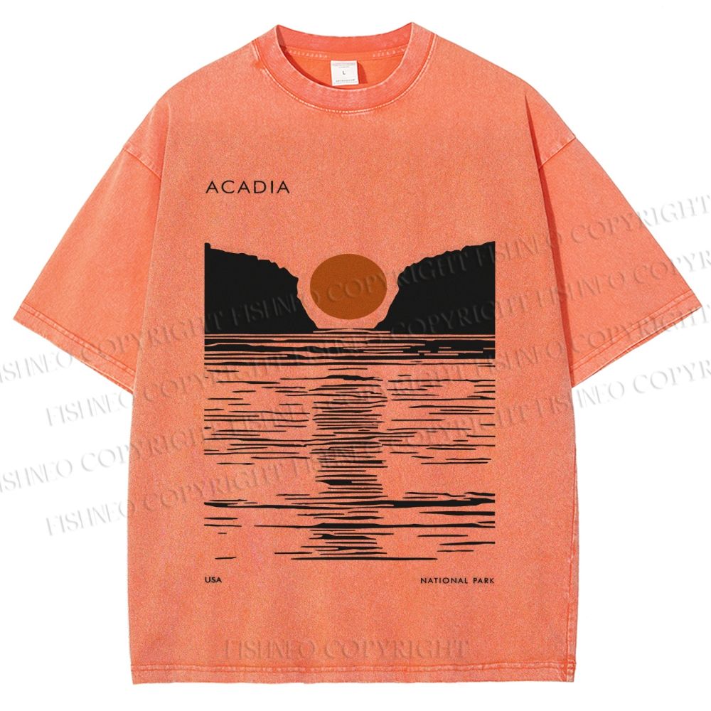 Unisex Vintage Wave Sun Printed Washed Tee