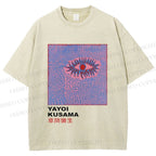 Unisex Japanese Yayoi Kusama Eye Printed Washed Tee