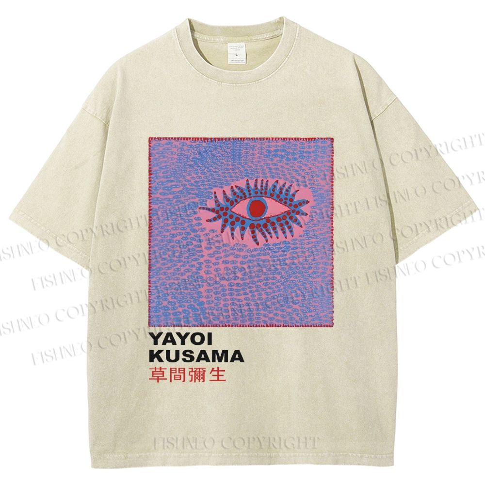 Unisex Japanese Yayoi Kusama Eye Printed Washed Tee