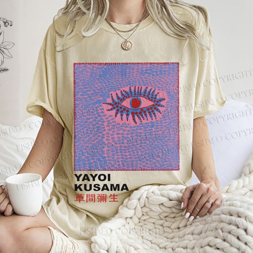 Unisex Japanese Yayoi Kusama Eye Printed Washed Tee