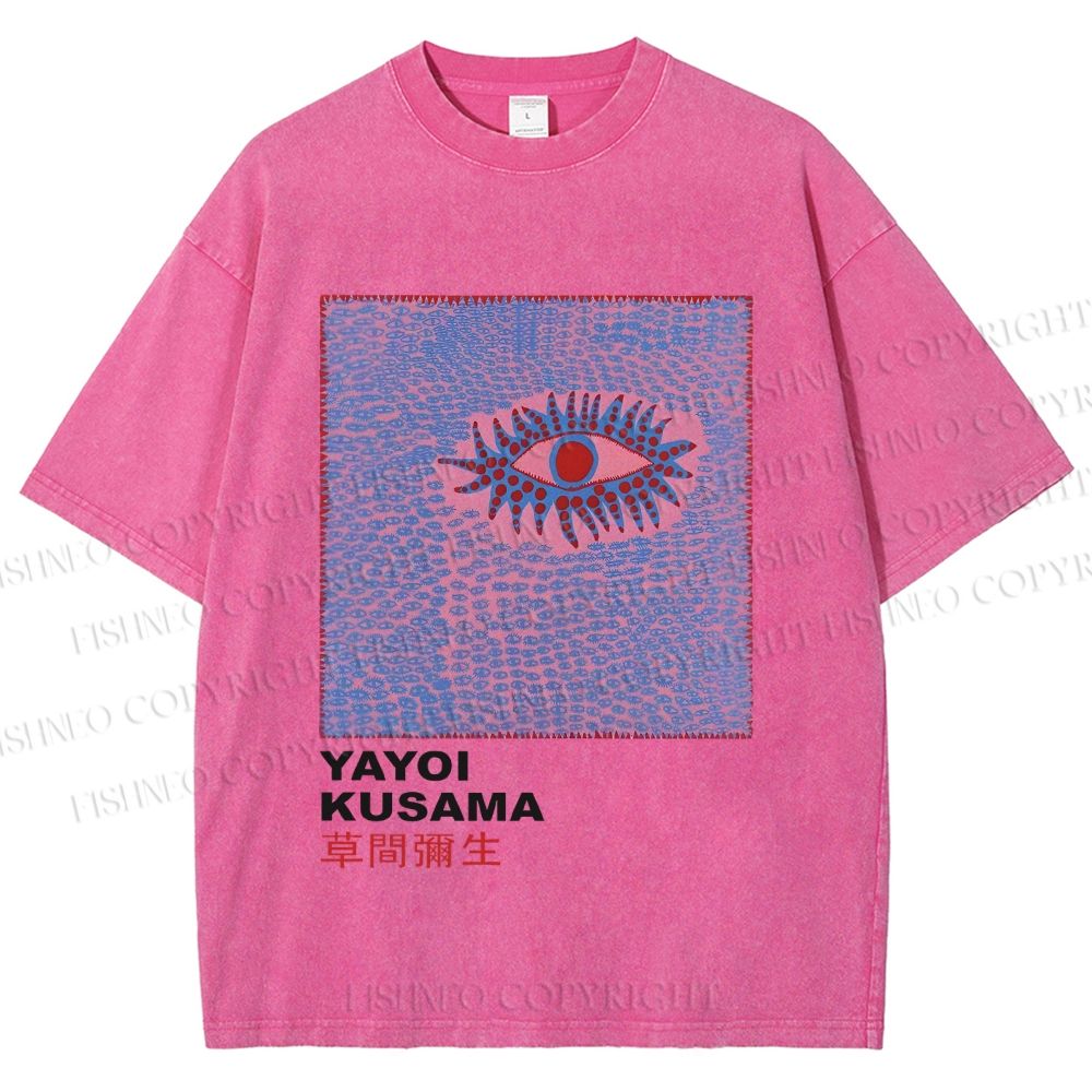 Unisex Japanese Yayoi Kusama Eye Printed Washed Tee