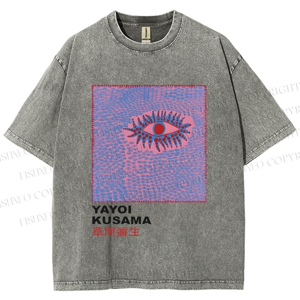 Unisex Japanese Yayoi Kusama Eye Printed Washed Tee