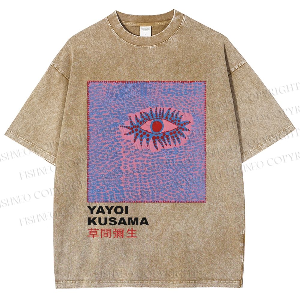 Unisex Japanese Yayoi Kusama Eye Printed Washed Tee
