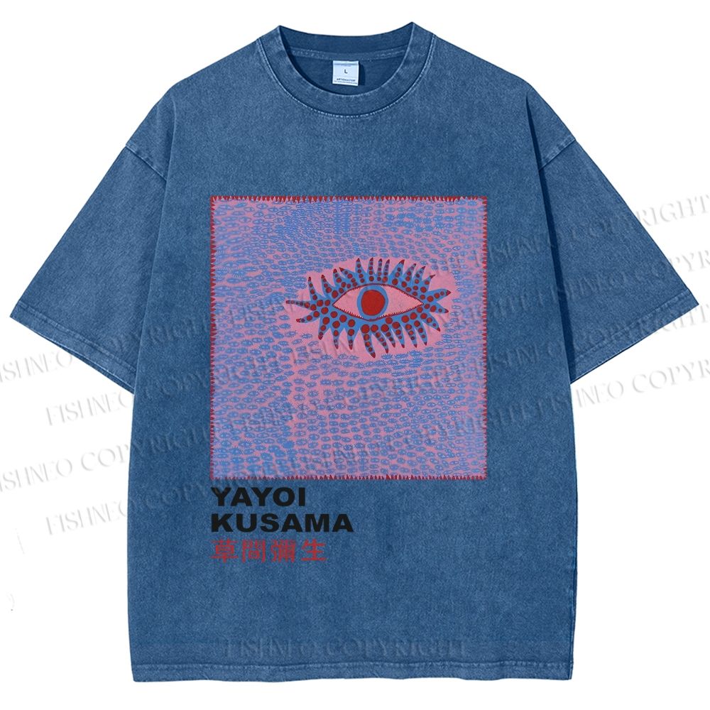 Unisex Japanese Yayoi Kusama Eye Printed Washed Tee