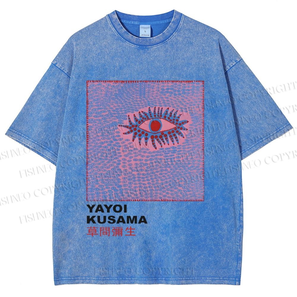 Unisex Japanese Yayoi Kusama Eye Printed Washed Tee