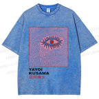 Unisex Japanese Yayoi Kusama Eye Printed Washed Tee