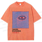 Unisex Japanese Yayoi Kusama Eye Printed Washed Tee