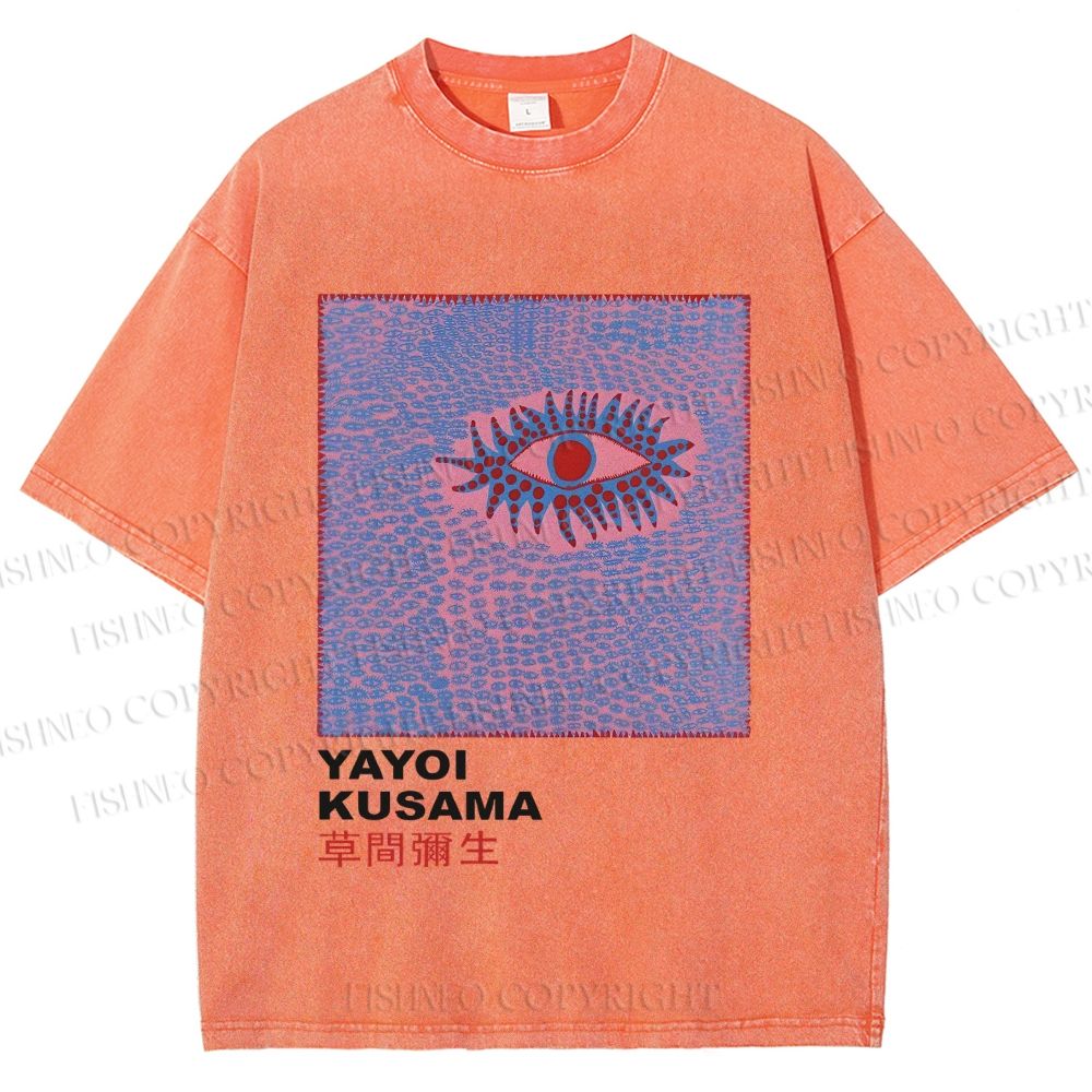 Unisex Japanese Yayoi Kusama Eye Printed Washed Tee