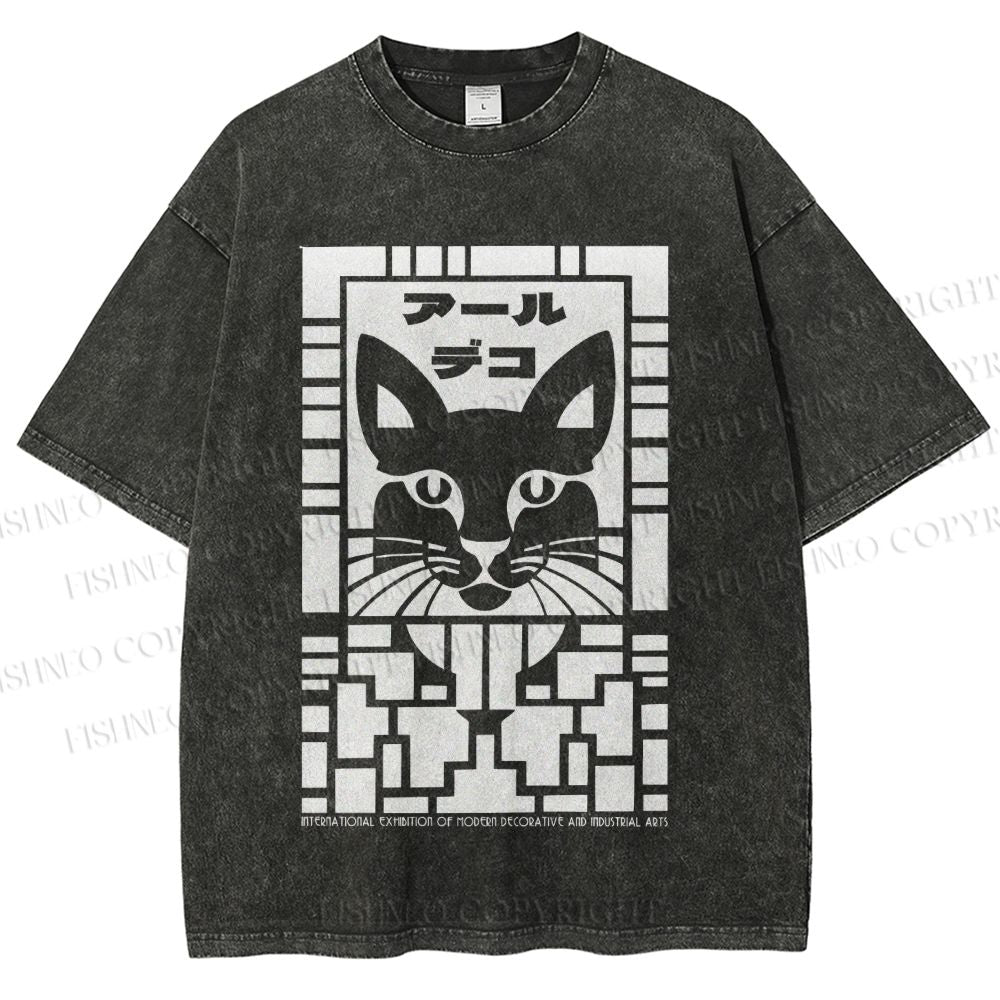 Unisex Vintage Japanese Panther Printed Washed Tee
