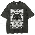 Unisex Vintage Japanese Panther Printed Washed Tee