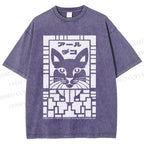 Unisex Vintage Japanese Panther Printed Washed Tee