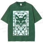 Unisex Vintage Japanese Panther Printed Washed Tee