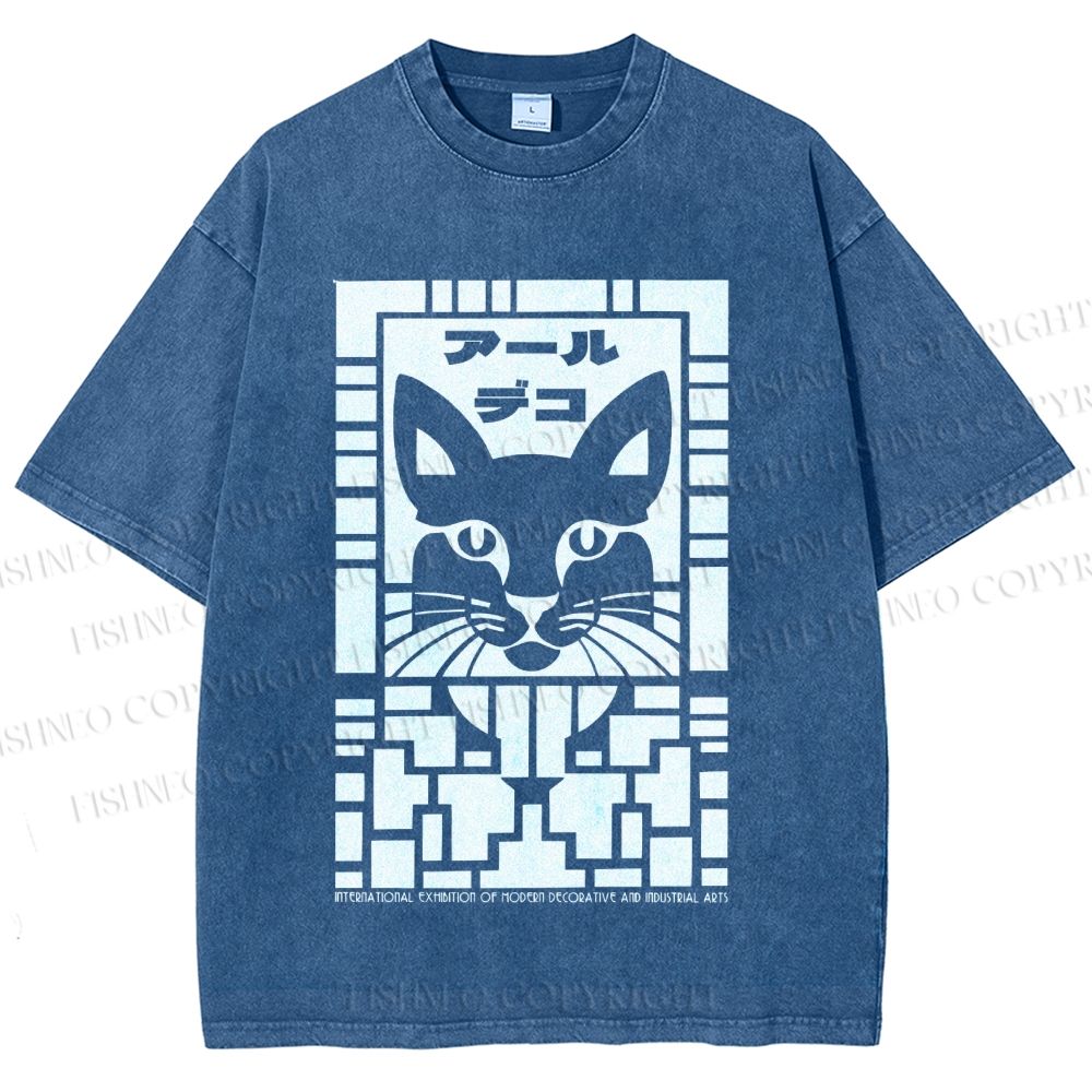 Unisex Vintage Japanese Panther Printed Washed Tee