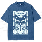 Unisex Vintage Japanese Panther Printed Washed Tee