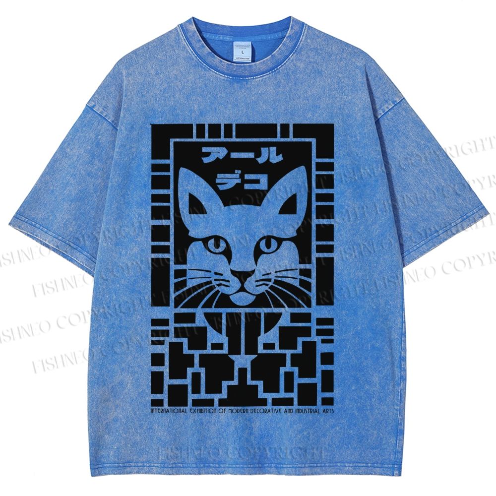 Unisex Vintage Japanese Panther Printed Washed Tee