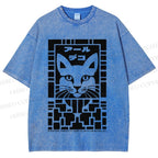 Unisex Vintage Japanese Panther Printed Washed Tee