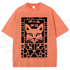 Unisex Vintage Japanese Panther Printed Washed Tee