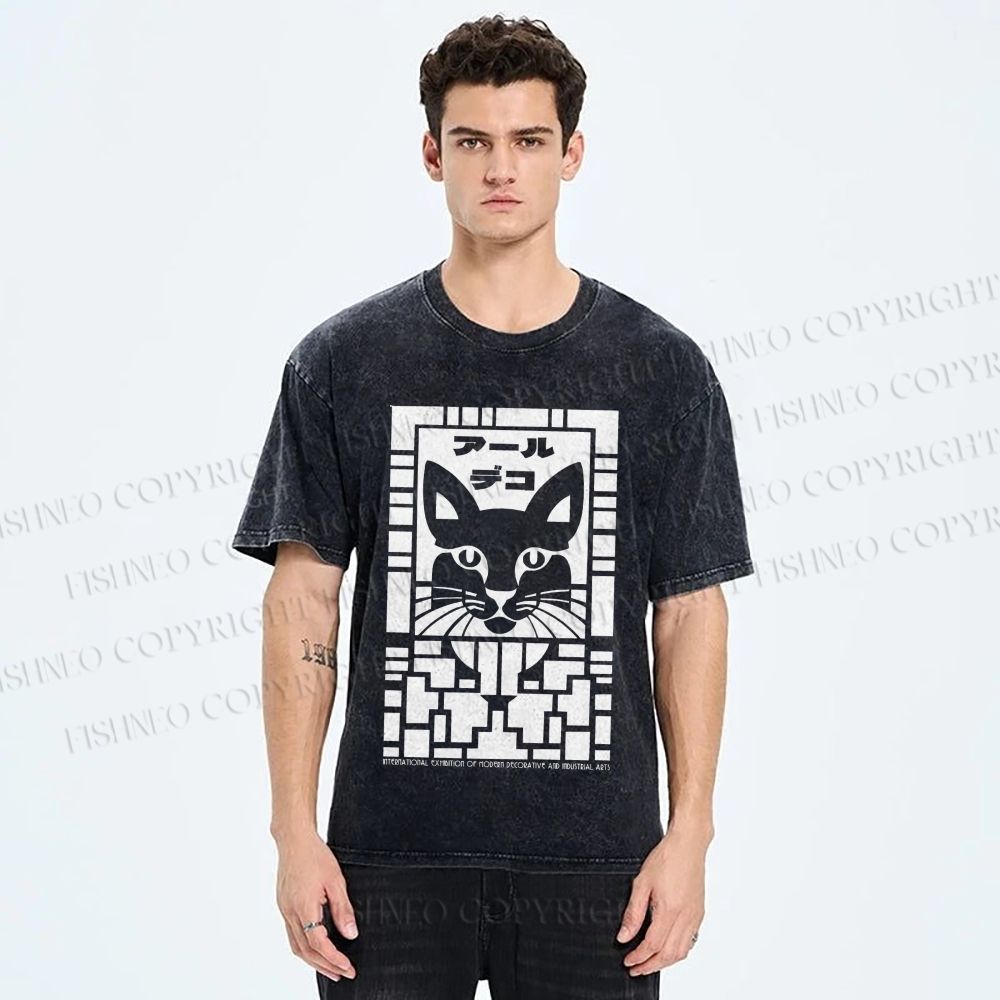 Unisex Vintage Japanese Panther Printed Washed Tee