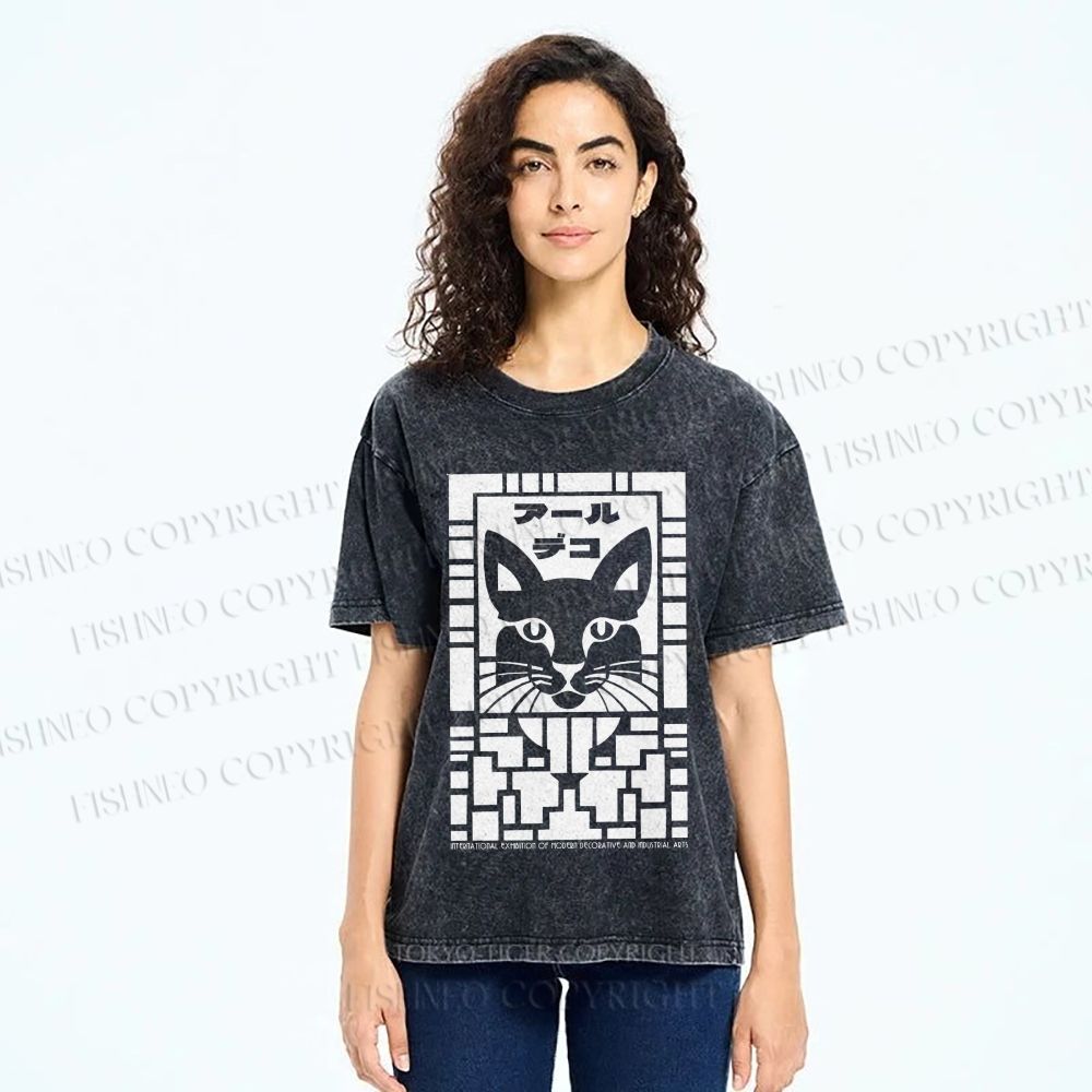 Unisex Vintage Japanese Panther Printed Washed Tee