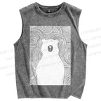 Unisex Vintage Bear Printed Washed Tank Top