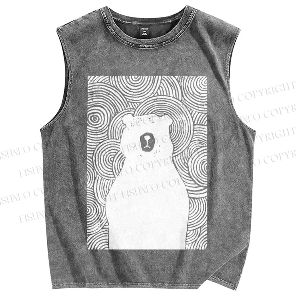 Unisex Vintage Bear Printed Washed Tank Top