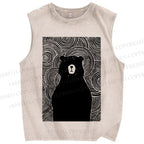 Unisex Vintage Bear Printed Washed Tank Top