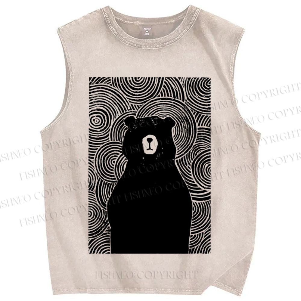 Unisex Vintage Bear Printed Washed Tank Top