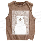 Unisex Vintage Bear Printed Washed Tank Top