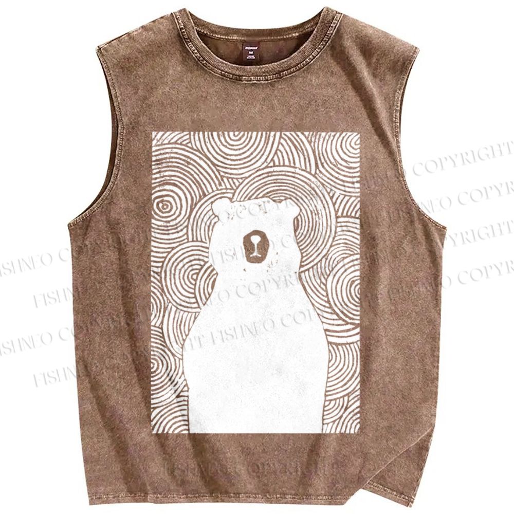 Unisex Vintage Bear Printed Washed Tank Top