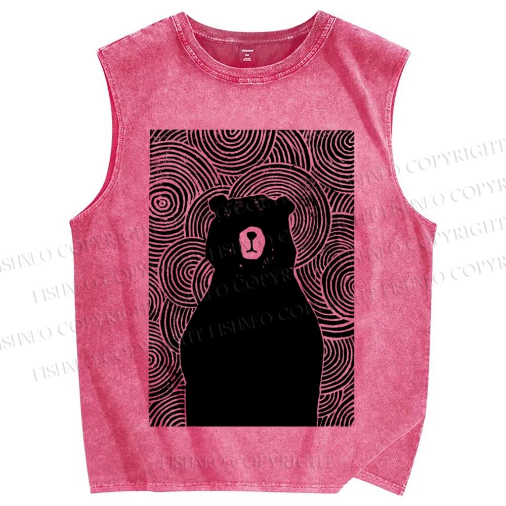 Unisex Vintage Bear Printed Washed Tank Top