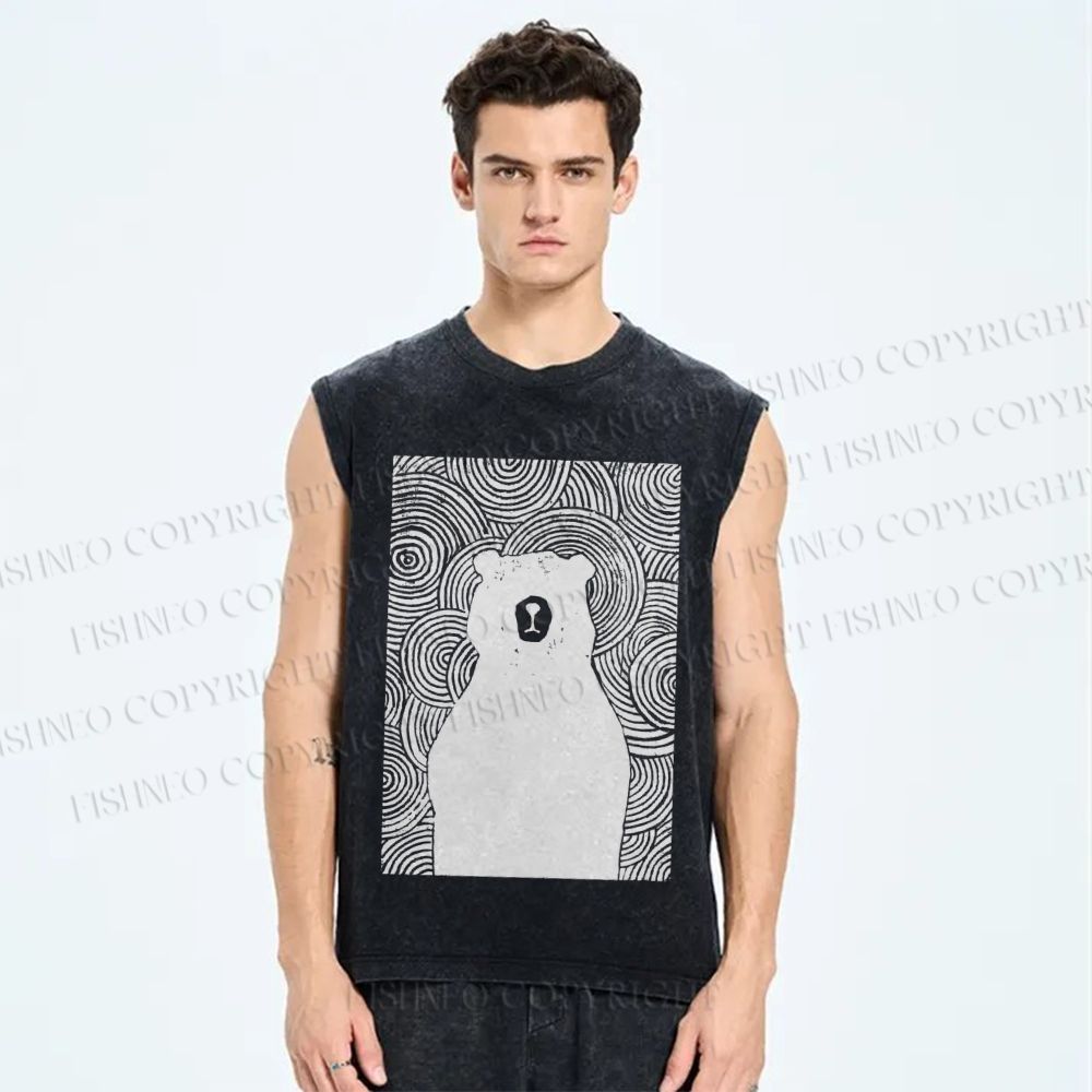 Unisex Vintage Bear Printed Washed Tank Top