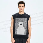 Unisex Vintage Bear Printed Washed Tank Top