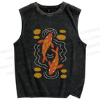 Unisex Japanese Koi Fish Printed Washed Tank Top