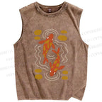 Unisex Japanese Koi Fish Printed Washed Tank Top