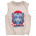 Unisex Vintage Tiger Printed Washed Tank Top