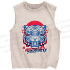 Unisex Vintage Tiger Printed Washed Tank Top
