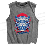 Unisex Vintage Tiger Printed Washed Tank Top