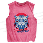 Unisex Vintage Tiger Printed Washed Tank Top