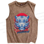 Unisex Vintage Tiger Printed Washed Tank Top