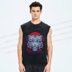 Unisex Vintage Tiger Printed Washed Tank Top