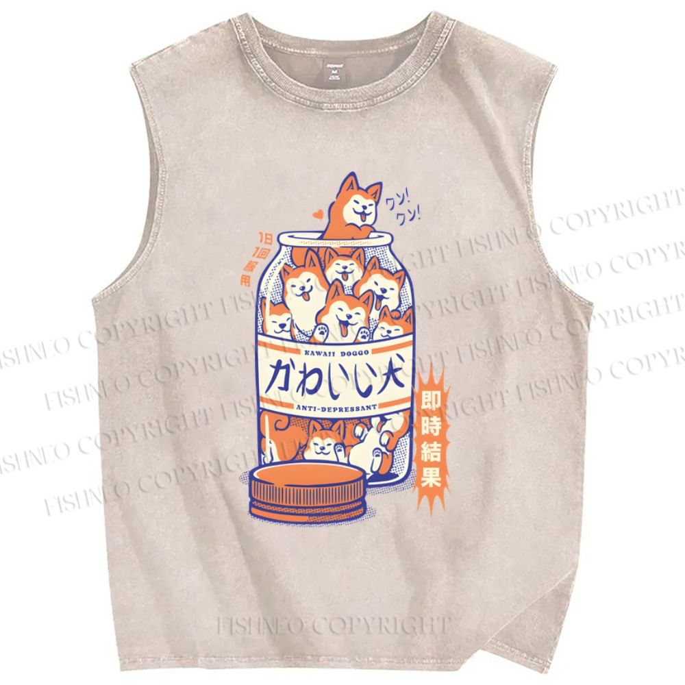 Unisex Cartoon Dog Printed Washed Tank Top