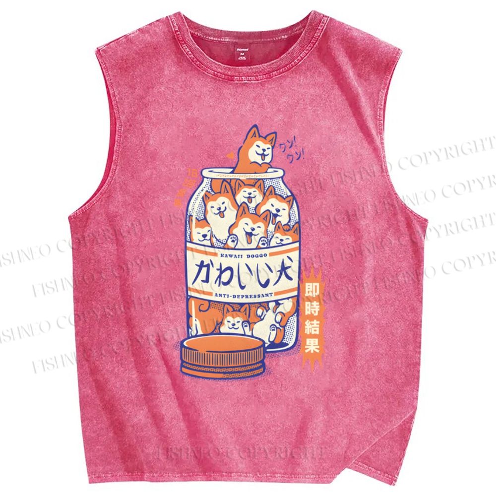 Unisex Cartoon Dog Printed Washed Tank Top