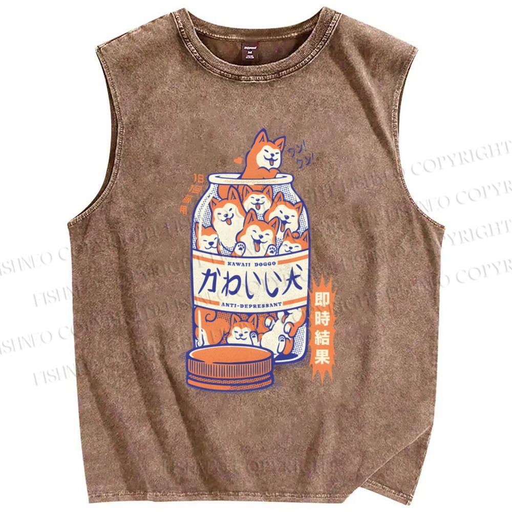 Unisex Cartoon Dog Printed Washed Tank Top